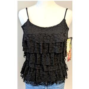 Lapis Bohemian/Whimsigoth-Style Black Lace Tiered Camisole Top